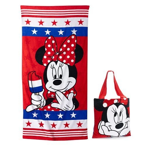 Disney Jumping Beans Minnie Mouse 2 pc Beach Towel 28x58 & Tote 13x13 Set NWT