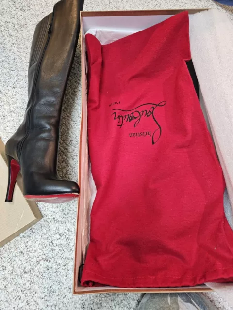 CHRISTIAN LOUBOUTIN BLACK Leather, Knee High Boots Size 7.5 GENTLY USED ...
