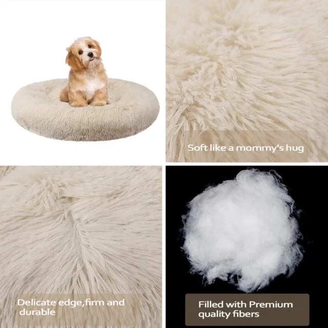 Calming Donut Cat & Dog Bed Fluffy Faux Fur Cuddler For Small Medium Large Pets 3