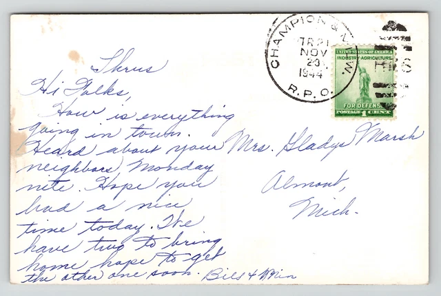 Postcard Michigan RPPC Chicaugon Lake Pentoga Park Pavilion Iron County RPO 1944 2