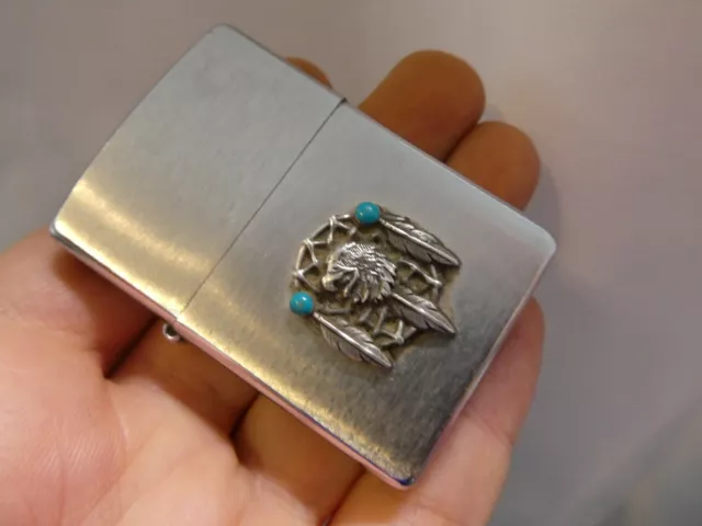 2002 Brushed Chrome ZIPPO Dreamcatcher Lighter Eagle Feathers Turquoise RP