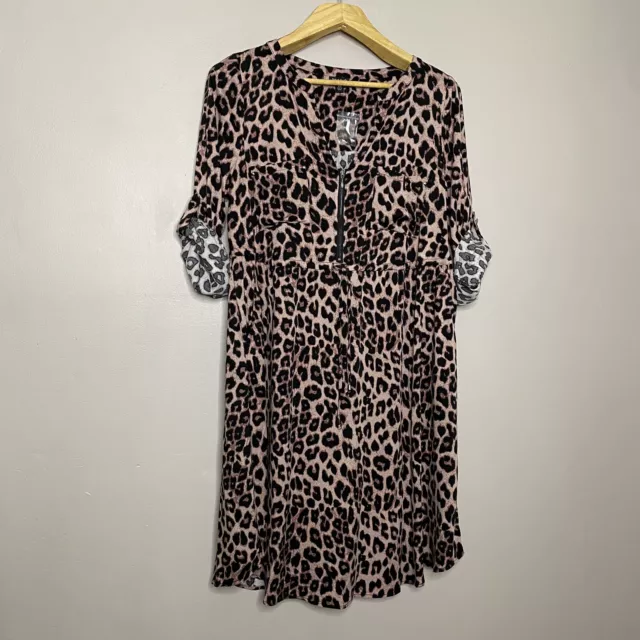 Torrid Leopard Print Zip Front 3/4 Sleeve Challis Shirt Dress Women’s Size 00