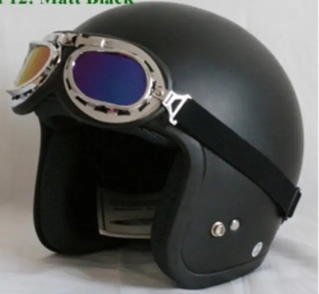 Casco Moto Omologato Jet Vespa Scooter Cafe Racer Occhiali Omaggio Nero Opaco S