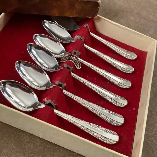 Vintage Boxed Set Of 6 Rodd Nemesia Silver Plate Epns Demitasse Spoons Pattern 3