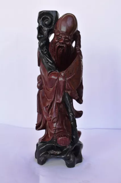 Antik Holz Chinesisch God Langlebigkeit Statue Skulptur Figur Shou Lao Selten "