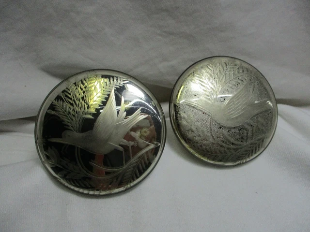 Antique Mercury Glass Etched BIRDS Curtain Tie Back Knob Set of 2 - 2.5" - 2.8oz