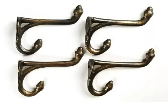 4 Antique Style solid Brass Double Hat Coat Towel Hooks School House Hook #C12 3