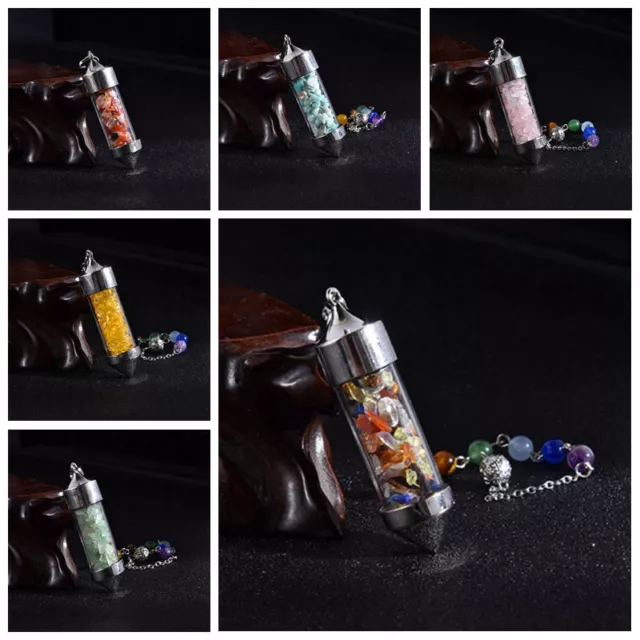 Wholesale 7 Chakra Natural Chip Gemstone Pendant Wishing Bottle Pendulum Healing