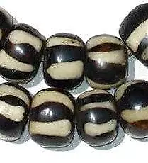 Zebra Design Batik Bone Beads Large 25mm Kenya African Black and White Round