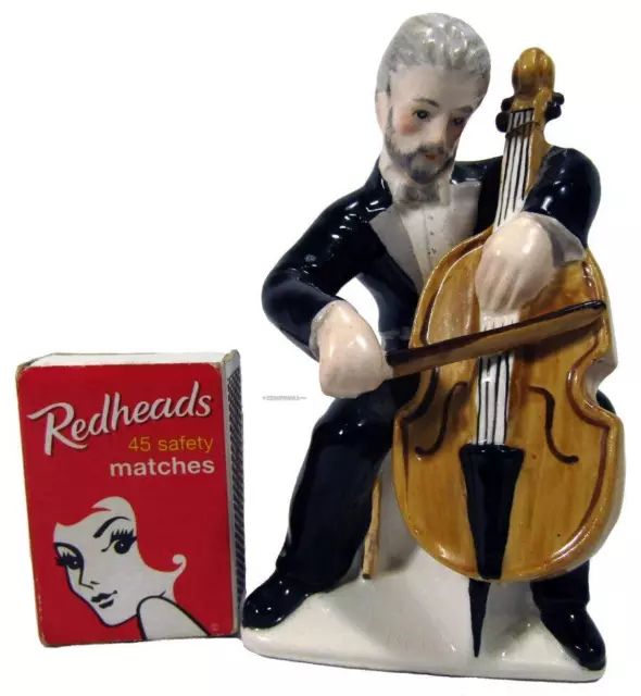 Cello Player Musician Porcelain Art Pottery Vintage 50s 12 x 6.5 cm