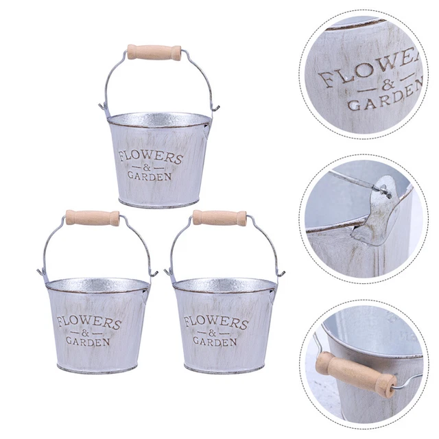 3pcs rustic floral bucket Blumentopf Abdeckung Oval Verzinkt Pflanzer Eimer Pfla