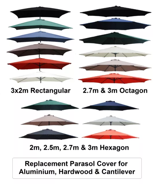 Replacement Fabric Parasol Garden Canopy 2m 2.5m 2.7m 3m 3x2m Cover 6 or 8 Arm