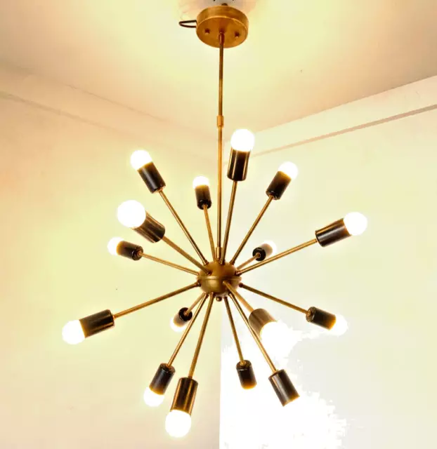 1950s Design Mid Century 16 Arms Sputnik Brass Chandelier Home Interior light