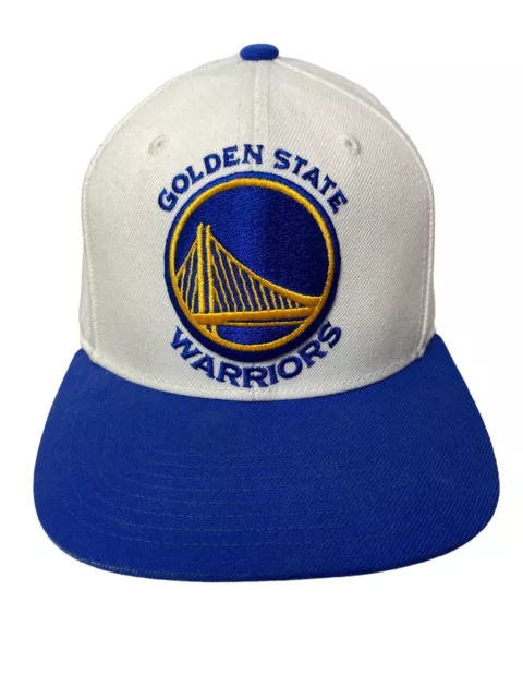 Golden State Warriors Hat White Blue Embroidered Mitchell & Ness Baseball Cap