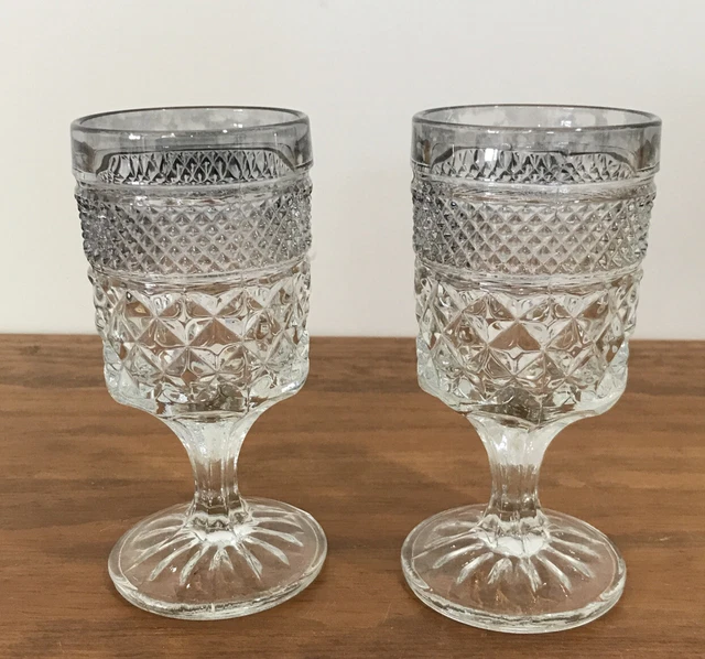 2 Vintage Anchor Hocking *Wexford* Stemmed Wine Glasses - 150ml