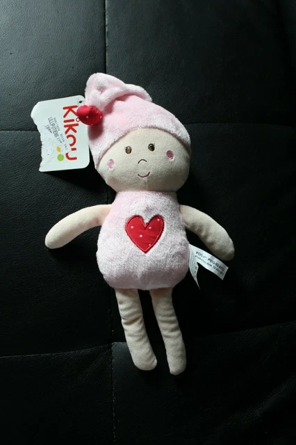Doudou poupee lutin rose beige coeur LILLIPUTIENS KIKOU 32 cm grelot NEUF