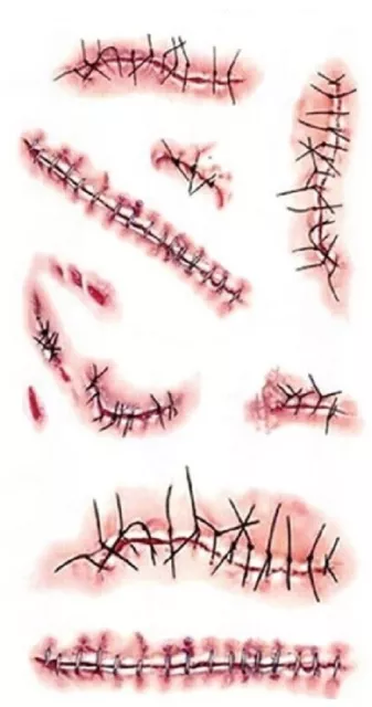 Halloween Zombie Scars Stitches Temporary Tattoos Party Wound Face Make Up Kit 3