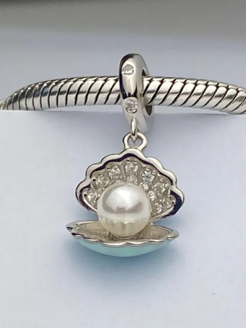 Legend of the Sea Pearl In Shell Dangle Charm - 925 Sterling Silver