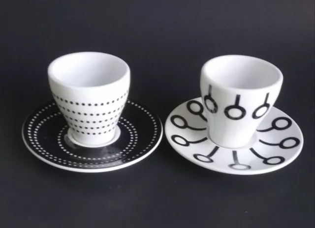 Pair Bodum Paula Black & White Espresso Demitasse Cups & Saucers