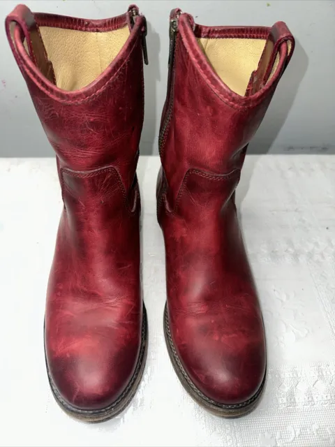 Frye Jackie Button Zip Short Red Leather Heeled Ankle Boots Sz 7