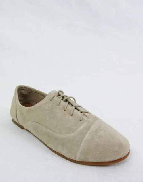 LUCKY BRAND Davie Oxfords Suede Flats Lace-Up Beige Taupe Shimmer Size 8