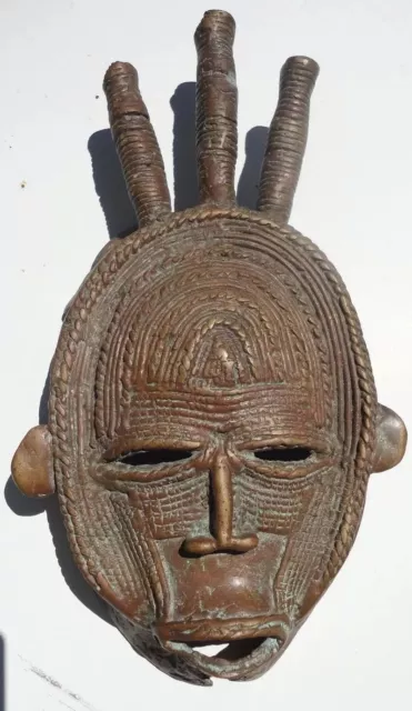 African brass / bronze Baule Senufo  Art style  Masks with three horns  .Rare