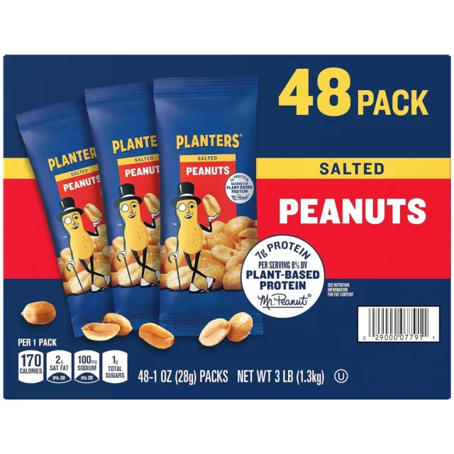 PLANTERS Salted Peanuts, 1 oz. Bags (48 Pack) - Snack Size Peanuts with Sea Salt