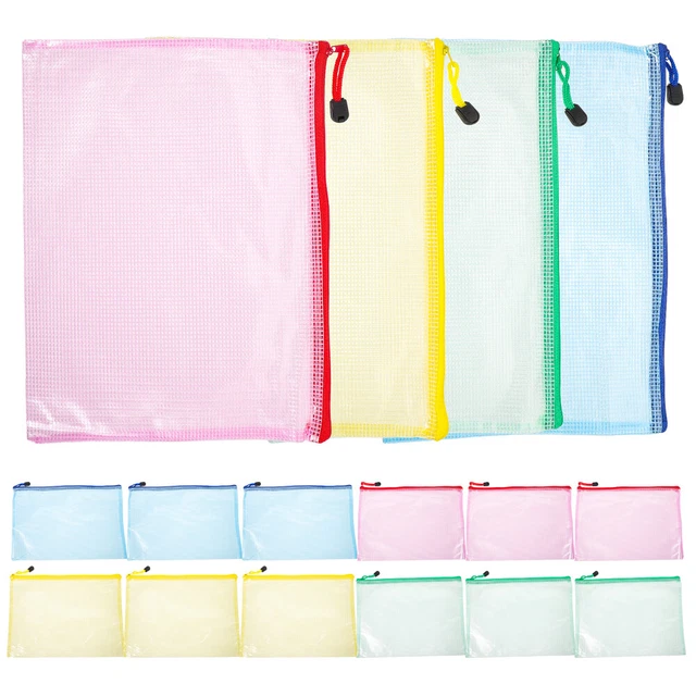 12pcs Zipper Files Pouches Receipt Holders Multipurpose Stationery Organizers