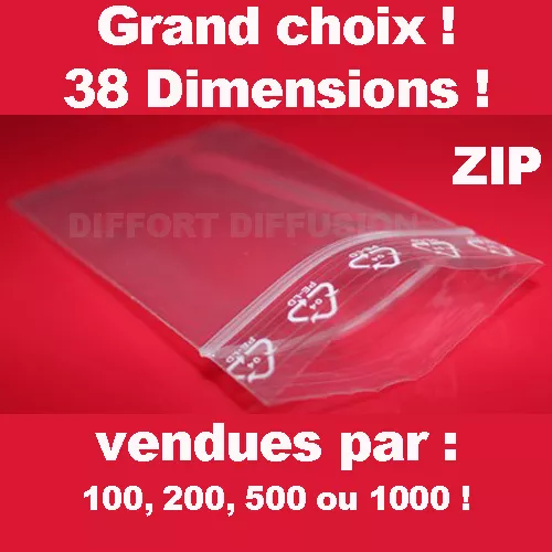 Lot de Sachet plastique fermeture ZIP Transparent pochon Pochette pression Zips