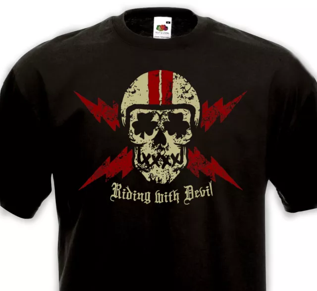 T-shirt RIDING WITH DEVIL Biker Motard Triumph Harley Davidson BSA Cafe Racer