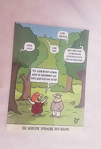 Ansichtskarte "DIE GEHEIME SPRACHE DER BÄUME" Karikatur Humor Satire