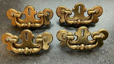 Vintage 4 Brass Chippendale type Bail Drop Drawer Pulls Handles Hardware 1980s