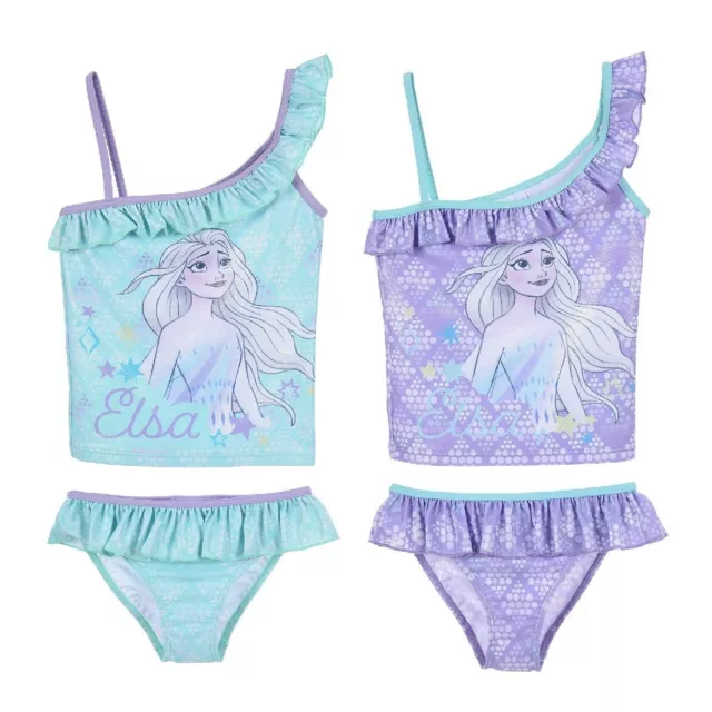 Disney Frozen Elsa Purpurina Traje de Baño Tankini 2x Piezas Mar Piscina 4-8anni