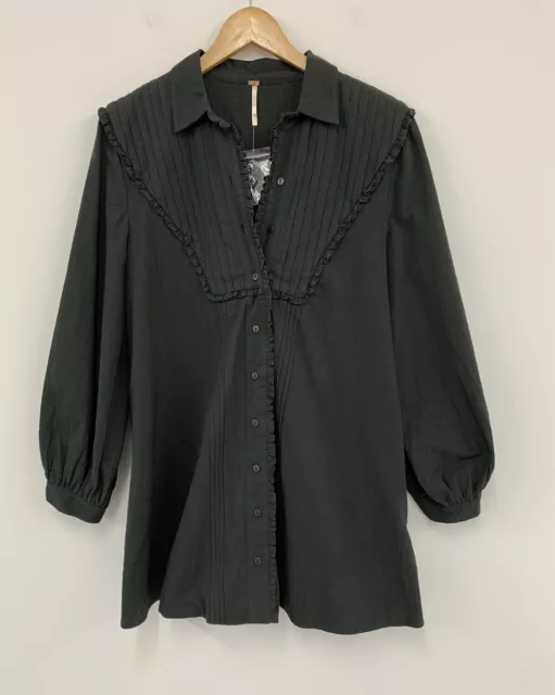 Free People Pintuck Tunika Shirt übergroß anthrazit Größe XS NEU