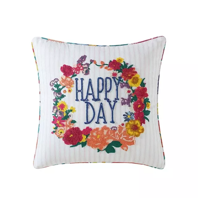 The Pioneer Woman Embroidered Floral Decorative Pillow, Happy Day, 18" x 18"