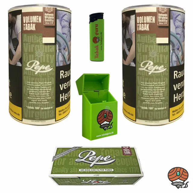 2x Pepe Rich Green Tabak/Volumentabak Dose à 85g + Hülsen + Feuerzeug + Box