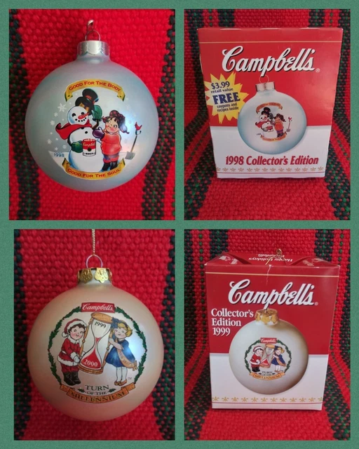 VINTAGE CAMPBELLS SOUP Kids Christmas Tree Ornaments 1998 , 1999 OG box