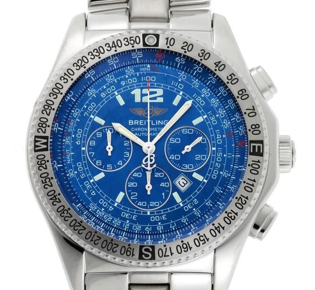 [OH] Breitling B2 B-2 Chronograph Blue Dial Steel Men's Watch 44mm - A42362 -