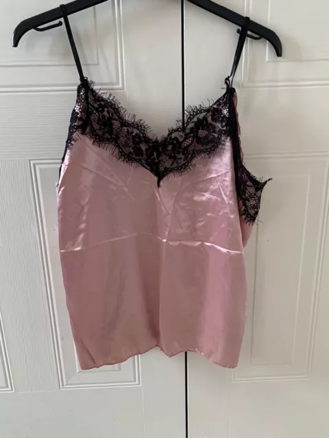 Pink & black lacy strappy cami top size large 14-16 Zaful