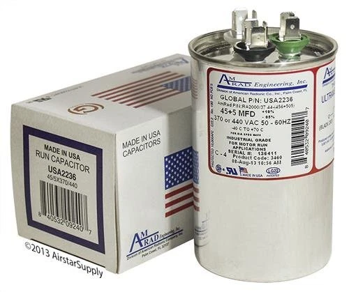 Goodman CAP050450440CT - 45 + 5 uf / Mfd 370 / 440 VAC AmRad Round Dual Unive...
