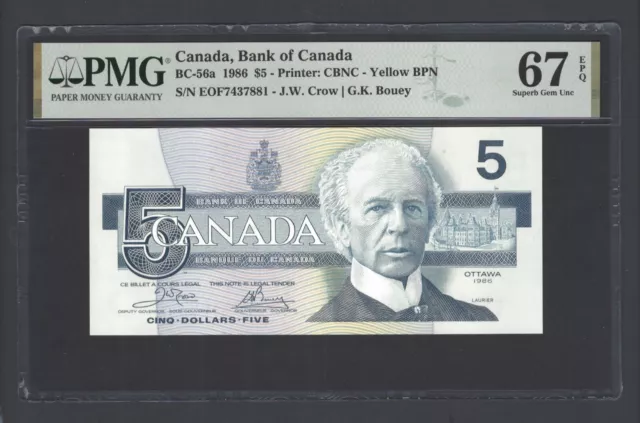 Canada 5 Dollars 1986 BC-56a Uncirculated Grade 67 Top Pop
