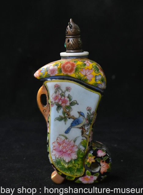 4.4" Old Chinese Colour Porcelain Dynasty Flower Snuff box Snuff Bottle Statue