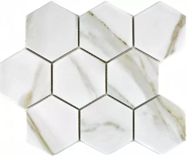 Mosaico Azulejos Cerámica Blanca Hexágono Calacatta Pared Bad Ducha WB11F-0112 1