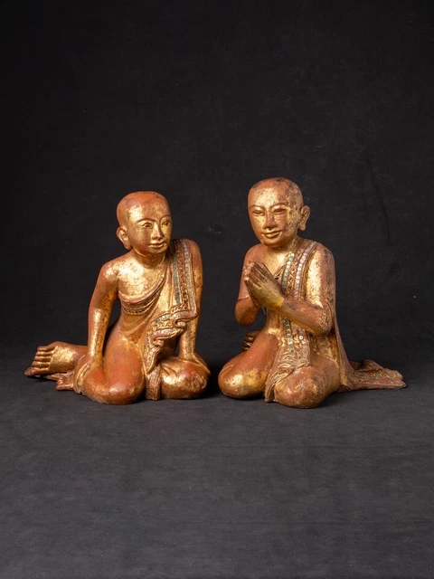 Pair of antique Burmese monk statues from Burma, 19th century