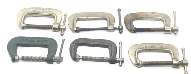 Vintage C Clamps Unbreakable and Craftsman 2" C Clamp Lot of 6 USA