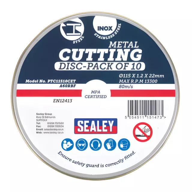 Sealey Cutting disc ∅115x1.2mm ∅22mm bore pack of 10