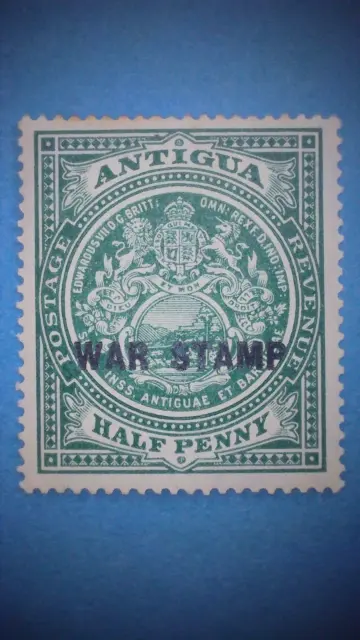 Antigua. 1918 (Sep) ½d WAR STAMP. SG52 MH. Wmk Mult Crown CA. P14.