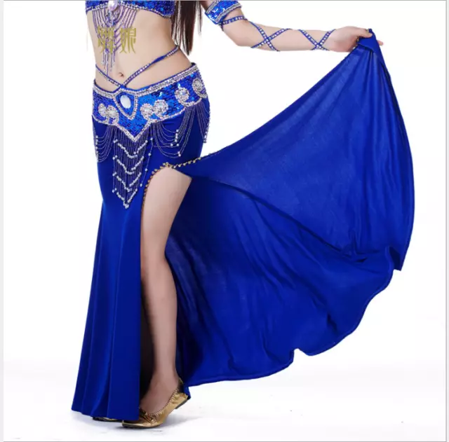 Belly Dance Costumes One Side Slit Sequins Long Skirt Tight Hip Split Skirt NEW