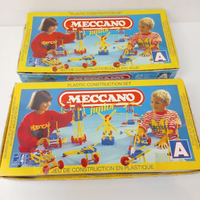 Meccano Junior Vintage Plastic Construction Sets x2 24 Models Boxed -WRDC