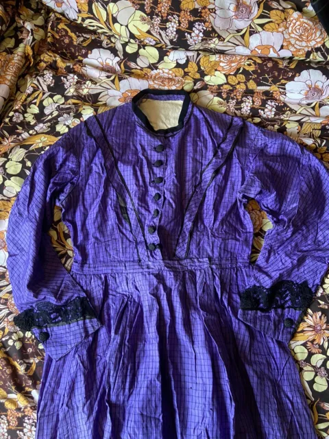 1860S 1850S PURPLE checked silk day dress Antique Victorian Edwardian ...